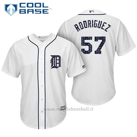 Maglia Baseball Uomo Detroit Tigers 2017 Estrellas y Rayas Francisco Rodriguez Bianco Cool Base